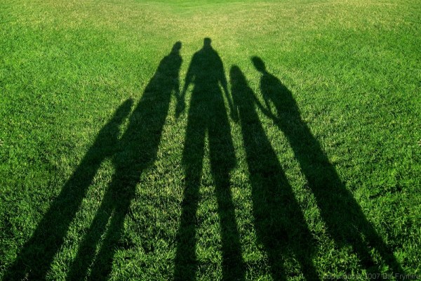 Shadow of family holding hands in park